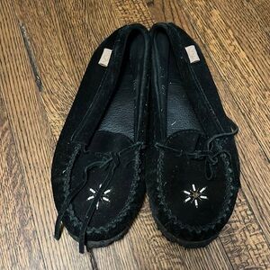 Laurentian Chief Black Suede Beaded Moccasins
